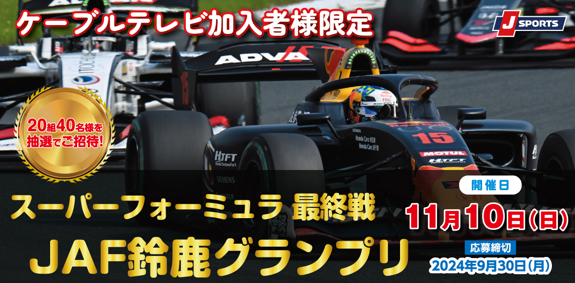 スーパーフォーミュラ最終戦 JAF鈴鹿グランプリ観戦ペアチケット 20組 